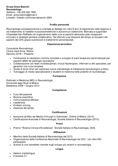 curriculum reumatologo